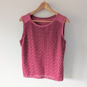 Ann Taylor LOFT Red Tank Top with Lace Patterned Front Size M